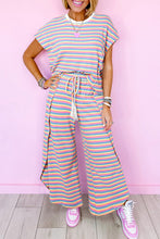 Load image into Gallery viewer, Striped Tee Tasseled String Wide Leg Pants Set
