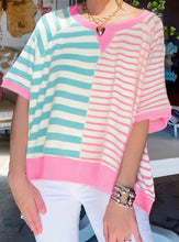 Load image into Gallery viewer, Stripe Contrast Patchwork Oversized T Shirt
