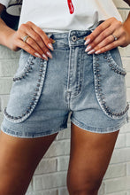 Load image into Gallery viewer, Studded Acid Wash Jean Shorts
