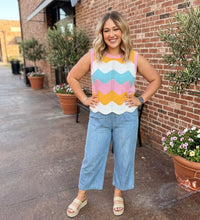 Load image into Gallery viewer, Striped Colorblock Scalloped Hem sleeveless sweater
