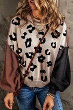 Load image into Gallery viewer, Coffee Leopard Print Colorblock Pullover Sweater
