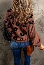 Load image into Gallery viewer, Coffee Leopard Print Colorblock Pullover Sweater
