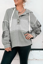 Load image into Gallery viewer, Waffle Printed Patchwork Drawstring Hooded Long Sleeve Top
