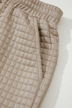 Load image into Gallery viewer, Khaki Color Block Patchwork Textured Long Sleeve Top 2pcs Short Set
