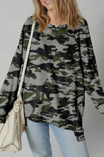 Load image into Gallery viewer, Retro Camouflage Print Exposed Seam Patchwork Drop Shoulder Sweatshirt
