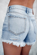 Load image into Gallery viewer, Distressed Ripped Raw Hem High Waist Denim Shorts
