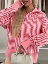 Load image into Gallery viewer, Striped Thumbhole Side Slits Drop Shoulder Loose Fit Hoodie
