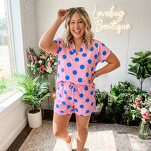 Load image into Gallery viewer, Polka Dot Print V Neck Tee Short Set
