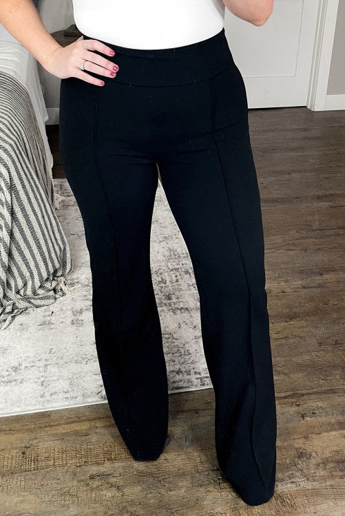 Black Exposed Seam Straight Leg Plus Size Pants