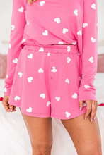 Load image into Gallery viewer, Heart Print Long Sleeve Tee and Shorts Lounge Set
