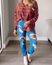 Load image into Gallery viewer, Plaid Frayed Stitching Long Sleeve Shirt
