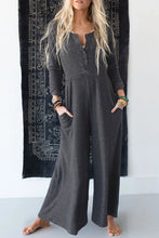 Load image into Gallery viewer, Button Long Sleeve Wide Leg Jumpsuit
