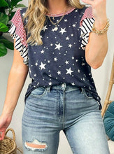 Load image into Gallery viewer, Striped Ruffled Sleeve Star Print T Shirt
