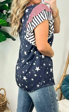 Load image into Gallery viewer, Striped Ruffled Sleeve Star Print T Shirt
