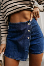 Load image into Gallery viewer, Asymmetric Wrapped Buttoned High Waist Denim Shorts
