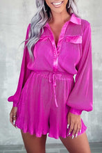 Load image into Gallery viewer, Rose Pleated Long Sleeve Buttoned Drawstring Romper
