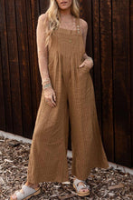 Load image into Gallery viewer, Brown Striped Pleated Wide Leg Pocketed Jumpsuit
