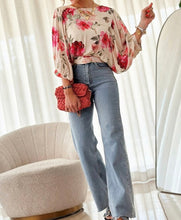 Load image into Gallery viewer, Floral 3/4 Sleeve Lace-up Back Blouse
