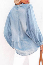 Load image into Gallery viewer, V-Neck Balloon Sleeve Ruched Denim Top
