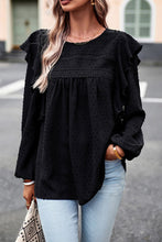 Load image into Gallery viewer, Lace Eyelet Ruffle Shoulder Long Sleeve Blouse
