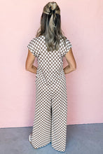 Load image into Gallery viewer, Checkered Print Buttoned Crew Neck Wide Leg Jumpsuit
