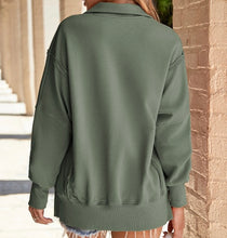 Load image into Gallery viewer, Buttoned Collared Raw Detail High Low Baggy Sweatshirt with Slits
