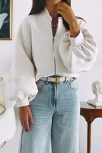 Load image into Gallery viewer, Solid Color Zip Up Knit Puff Sleeve Jacket
