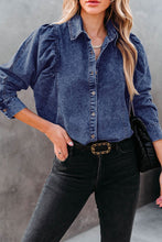 Load image into Gallery viewer, Puff Sleeve Button-Up Denim Shirt
