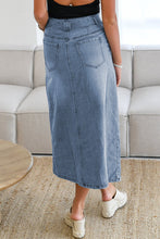 Load image into Gallery viewer, Belted High Waist Midi Denim Skirt
