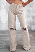 Load image into Gallery viewer, Khaki High Waist Ripped Wide-Leg Jeans
