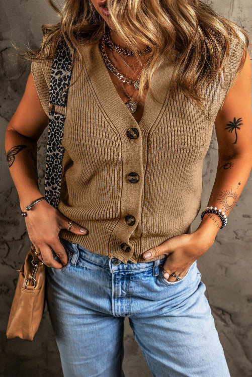 Buttoned Front Sweater Vest