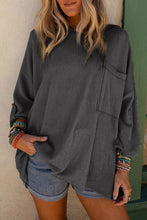 Load image into Gallery viewer, Ribbed Roll-tab Sleeve Chest Pocket Oversize Top
