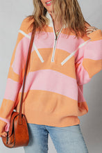 Load image into Gallery viewer, Stripe Colorblock Half Zip Oversize Sweater
