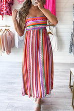 Load image into Gallery viewer, Striped Thin Straps Smocked Back Boho Maxi Dress
