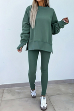 Load image into Gallery viewer, Solid Color Oversize Slit Sweatshirt Ribbed Leggings 2pcs Set
