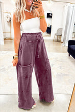 Load image into Gallery viewer, Mineral Wash Lace-up High Waist Raw Hem Patched Pocket Pants
