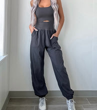 Load image into Gallery viewer, Carbon Grey Crossed Back Straps Hollow Out Jogger Jumpsuit
