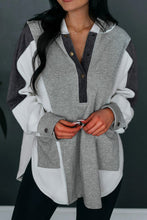 Load image into Gallery viewer, Color Block Exposed Seam Buttoned Neckline Hoodie
