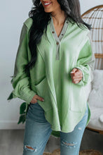 Load image into Gallery viewer, Color Block Exposed Seam Buttoned Neckline Hoodie
