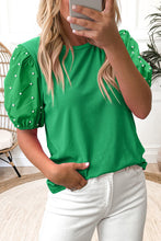 Load image into Gallery viewer, Pearl Beaded Puff Sleeve Top
