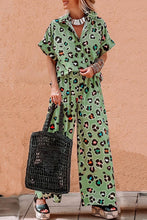 Load image into Gallery viewer, Leopard Print Short Sleeve Shirt and Wide Leg Pants Set
