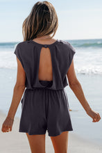 Load image into Gallery viewer, Bristol Black Knit Open Back Cap Sleeve Drawstring Romper
