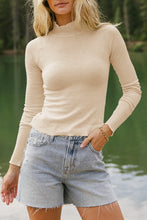 Load image into Gallery viewer, Ribbed Knit Lettuce Trim High Neck Long Sleeve Top
