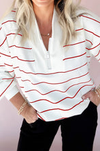 Load image into Gallery viewer, V Neck Casual Stripe Print Drop Shoulder Long Sleeve Top
