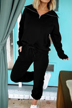 Load image into Gallery viewer, Zip Collar Long Sleeve Top Drawstring Pants Set
