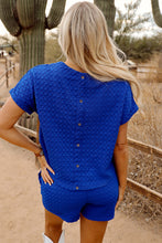 Load image into Gallery viewer, Blue Jacquard Textured Buttoned Tee and Shorts Set
