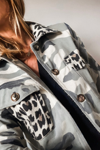 Load image into Gallery viewer, Camo Leopard Patchwork Flap Pocket Crop Jacket
