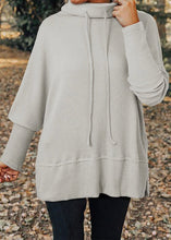 Load image into Gallery viewer, Textured Knit Drawstring Cowl Neck Oversize Top with Side Slits
