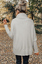Load image into Gallery viewer, Textured Knit Drawstring Cowl Neck Oversize Top with Side Slits
