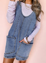 Load image into Gallery viewer, Blue Sleeveless U Neck Patched Pocket Denim Romper
